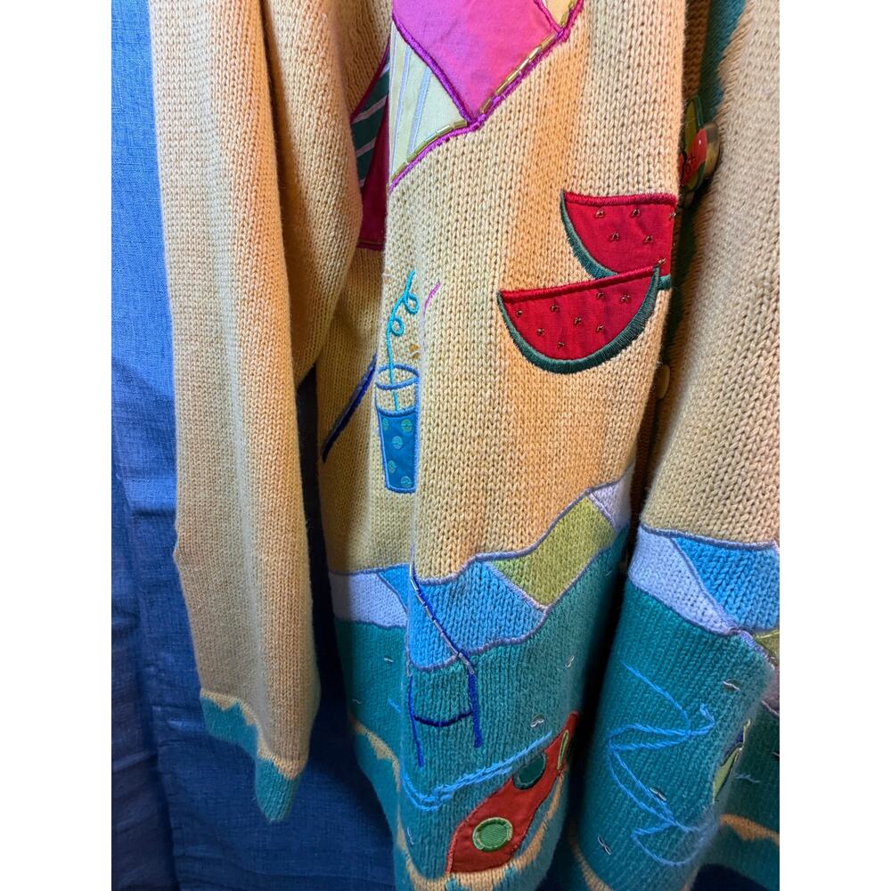 Quacker Factory Cardigan L Beach Vacation Embellished Coastal Grandma Vintage - Picture 11 of 14